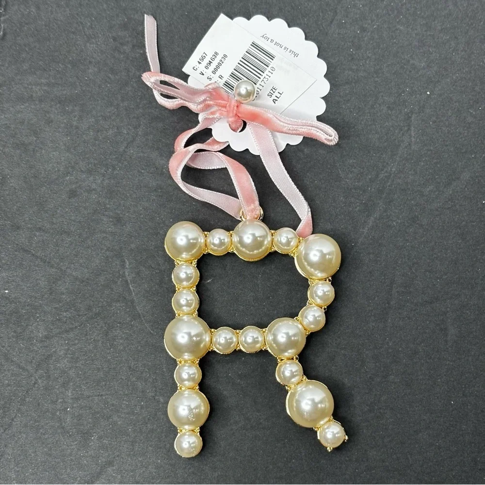 Anthropologie Pearl Monogram Ornament Christmas letter R NWT